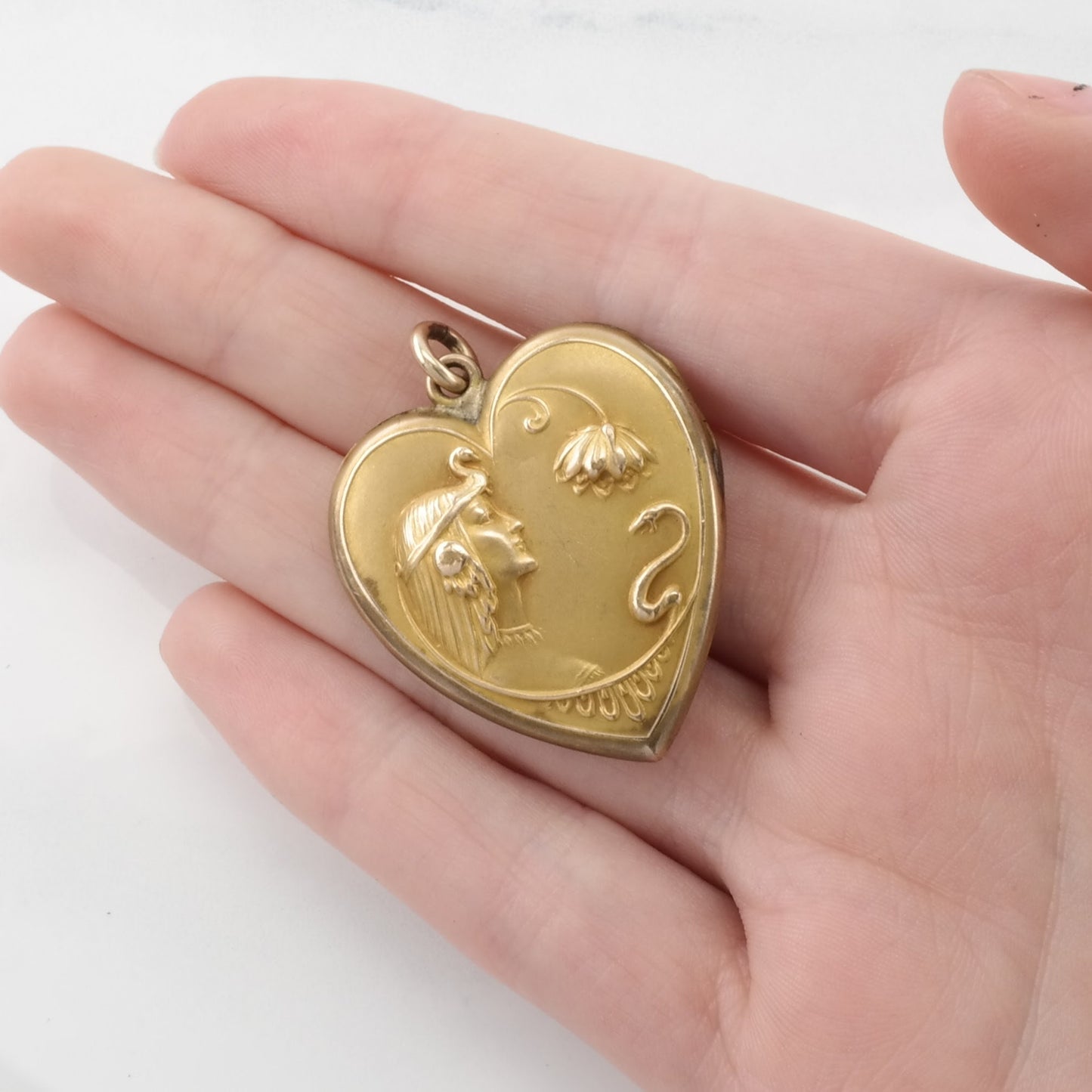 Vintage Art Nouveau Locket Cleopatra Gold Fill Pendant