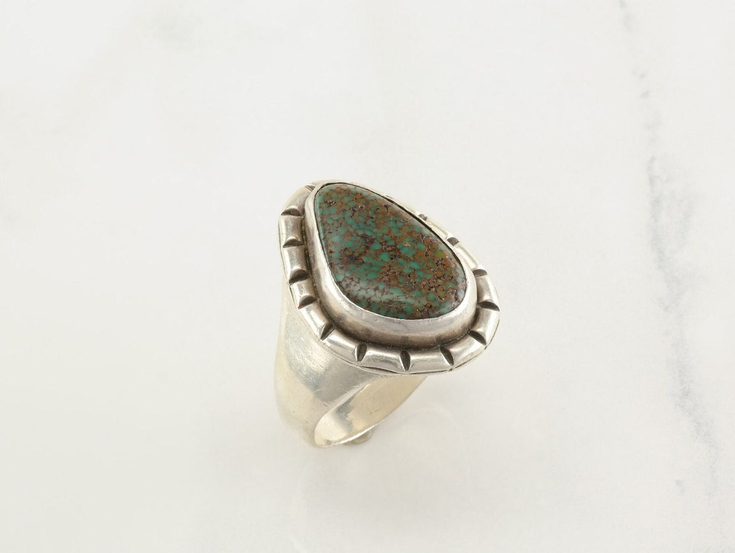 Vintage Native American Sterling Silver & Spiderweb Turquoise Ring, Size 12.5