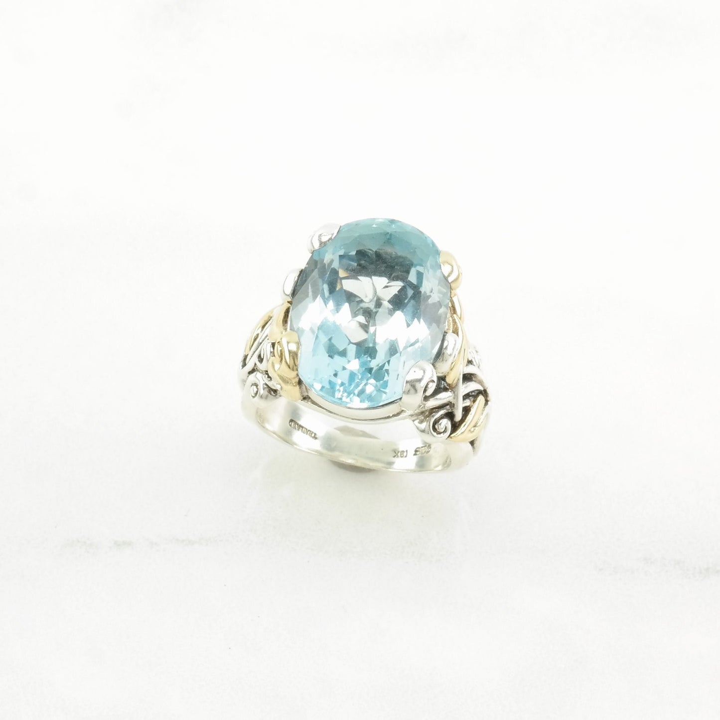 Barbara Bixby Silver Ring Topaz 18K Gold Accent, Leaf Sterling Sky Blue Size 7