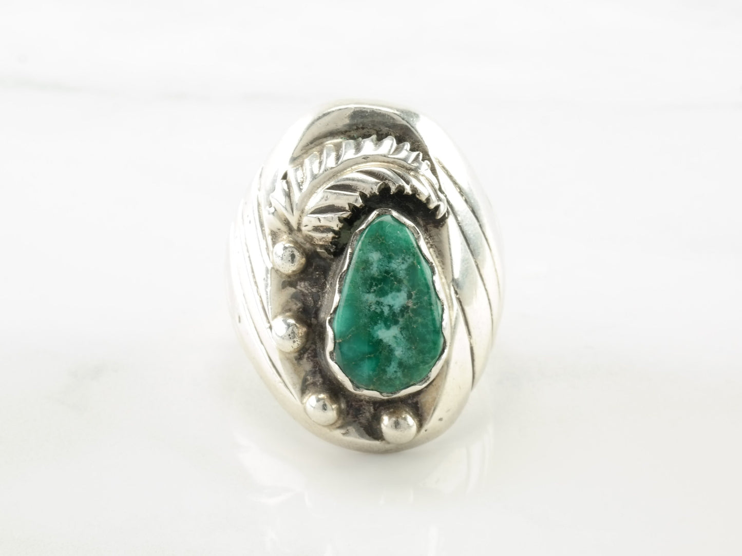 Vintage Southwest Ring Turquoise Leaf Sterling Silver Size 10