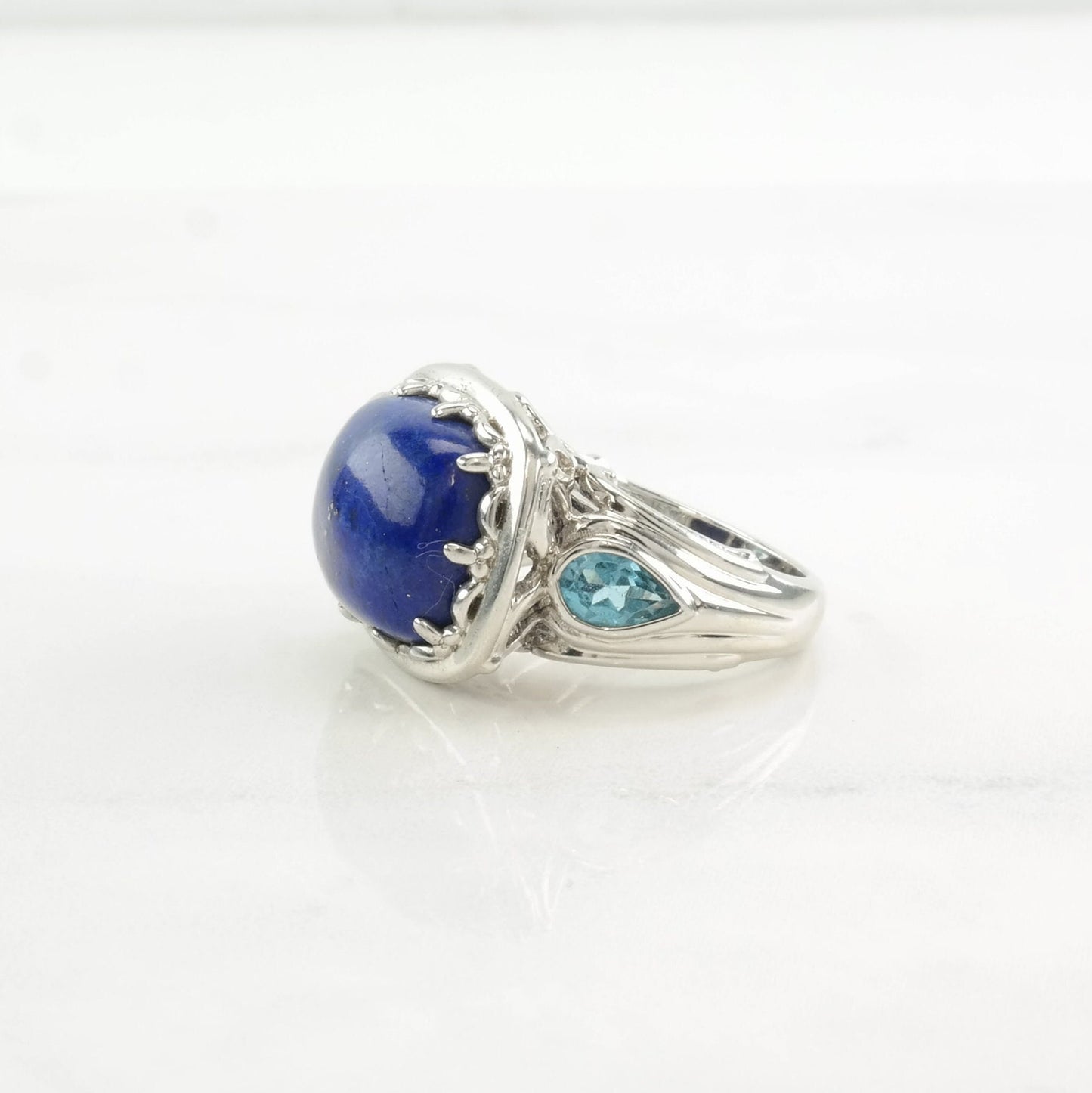 Vintage Sterling Silver Ring Lapis Lazuli Topaz Blue Size 5