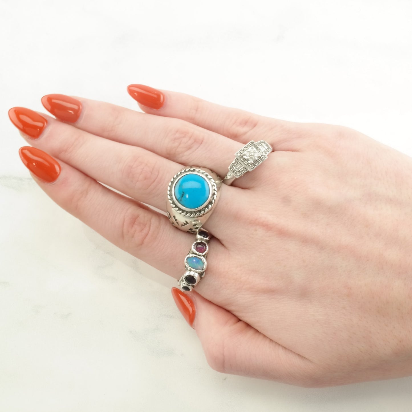 Vintage Sterling Silver Ring Turquoise Overlay Blue Size 9 1/2