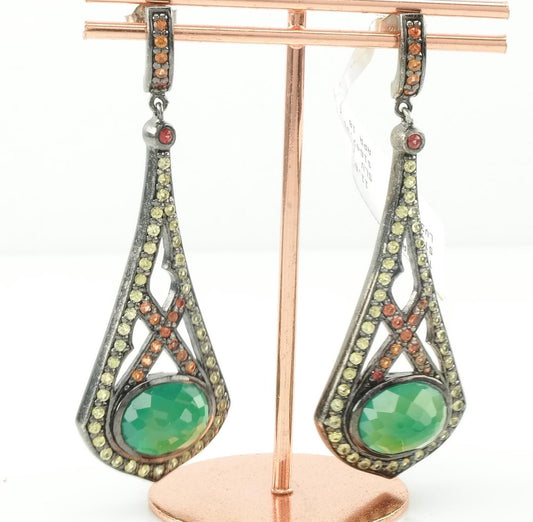 Sterling Silver Green Yellow Orange Red Sapphire Chrysoprase Stud/Dangle Earrings