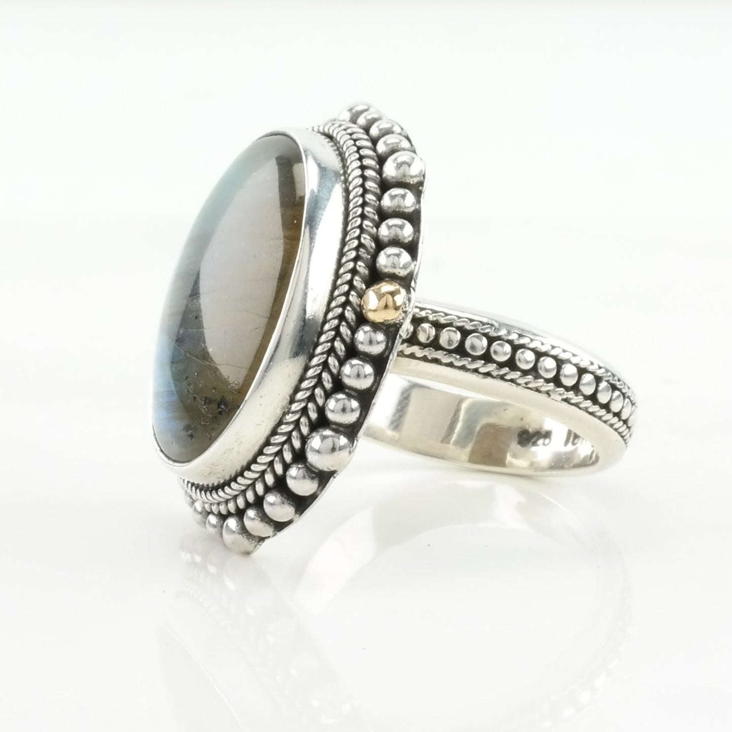 Vintage Labradorite Ring Sterling Silver 18k Gold Accent