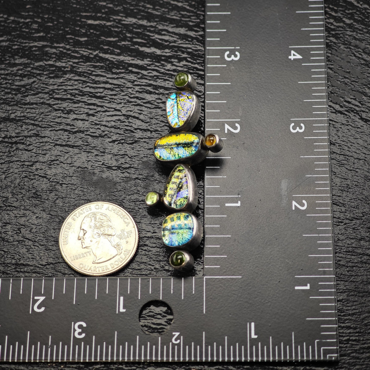 Artisan Dichroic Glass Multicolor Sterling Silver Brooch B2258