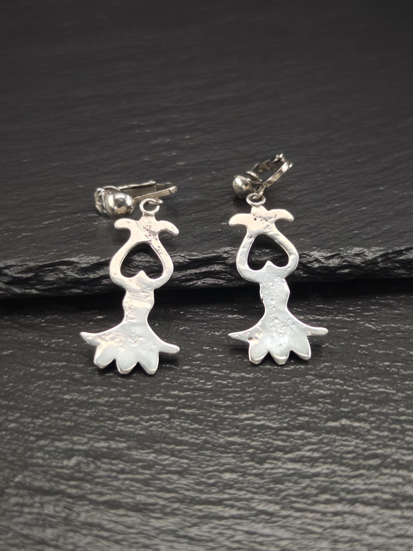 Southwest Blue Block Turquoise Sandcast Clip On/Dangle Earrings Sterling Silver