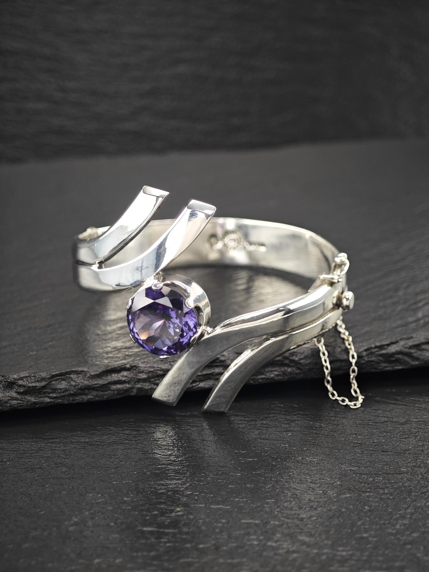 Taxco Color Change Corundum, Bangle Bracelet Sterling Silver