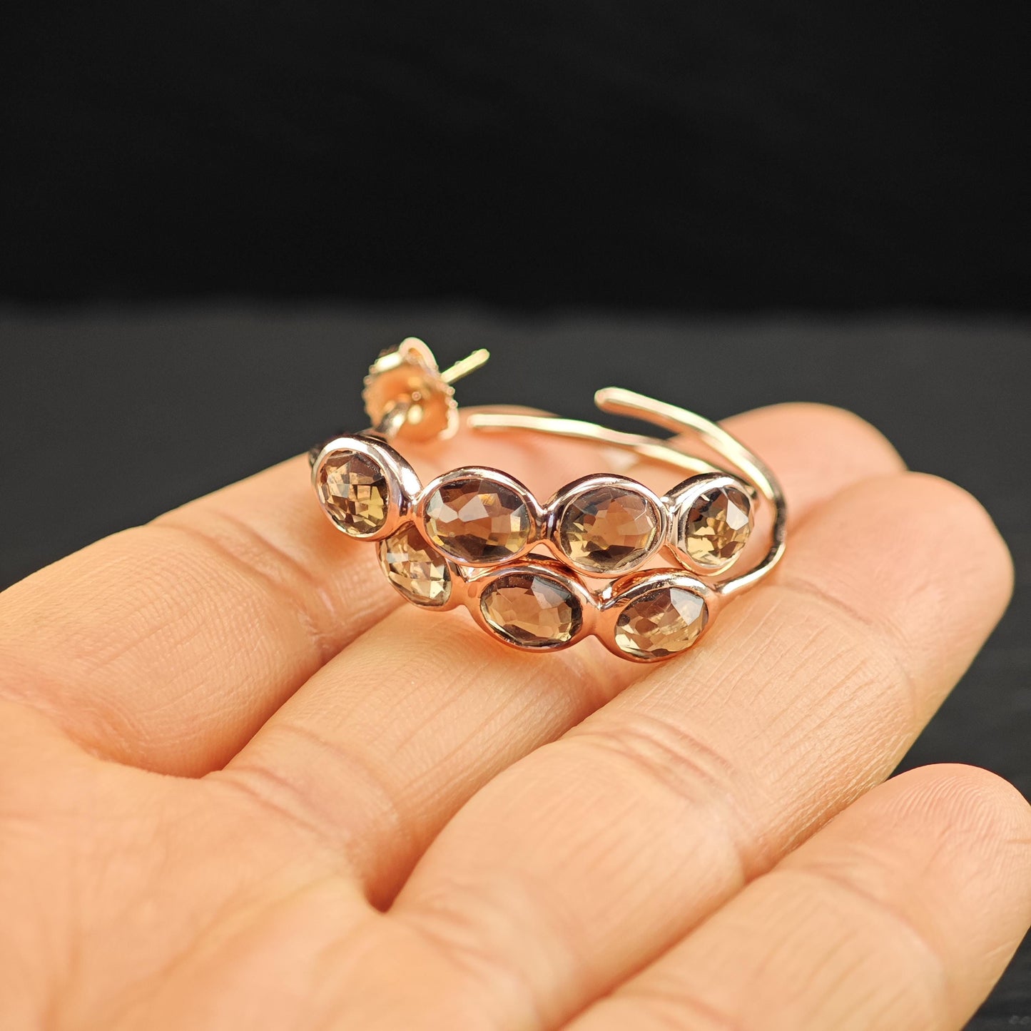 Ippolita Rose Gold, Brown Quartz Rock Candy Hoop Earrings Sterling Silver