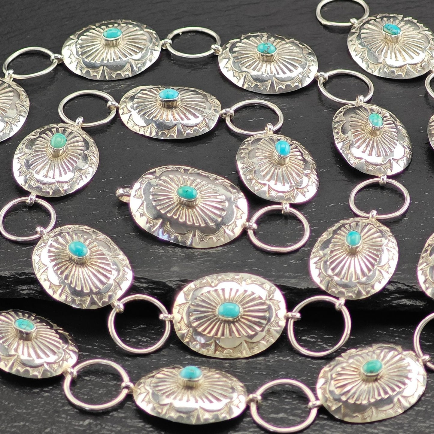 Native American Turquoise Concho Belt Sterling Silver