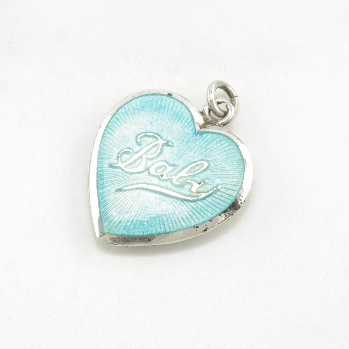 Vintage Enamel, Gemstone Inlay Heart Sterling Silver Pendant
