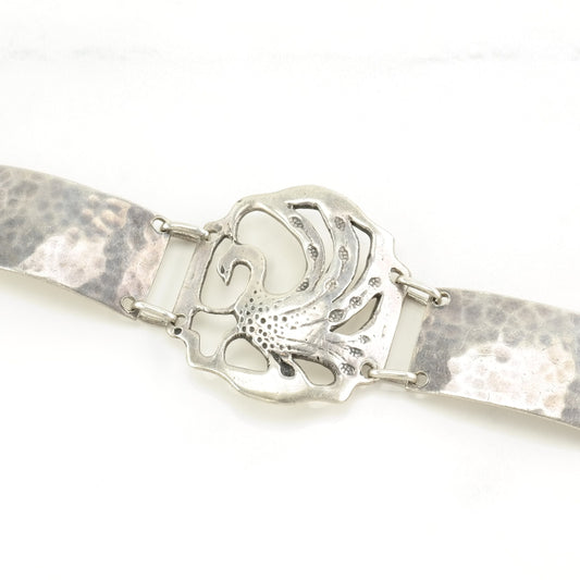 Vintage Sterling Silver Bracelet, Peacock Motif, Arts & Crafts Era, TC Shop (Emery Walter Todd), Circa 1910