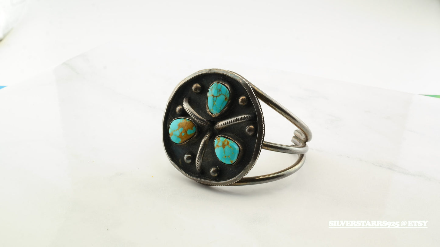 Native American Sterling Silver & Turquoise Cuff Bracelet | Vintage Southwestern Jewelry | 1970s
