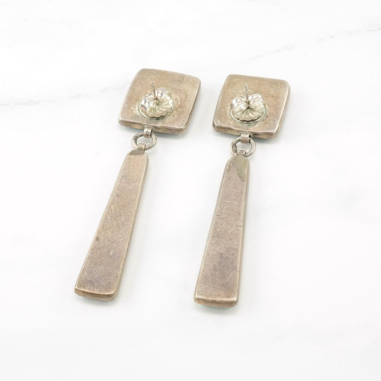 Vintage Signed, Native American Sterling Silver Pierced Dangle Earrings