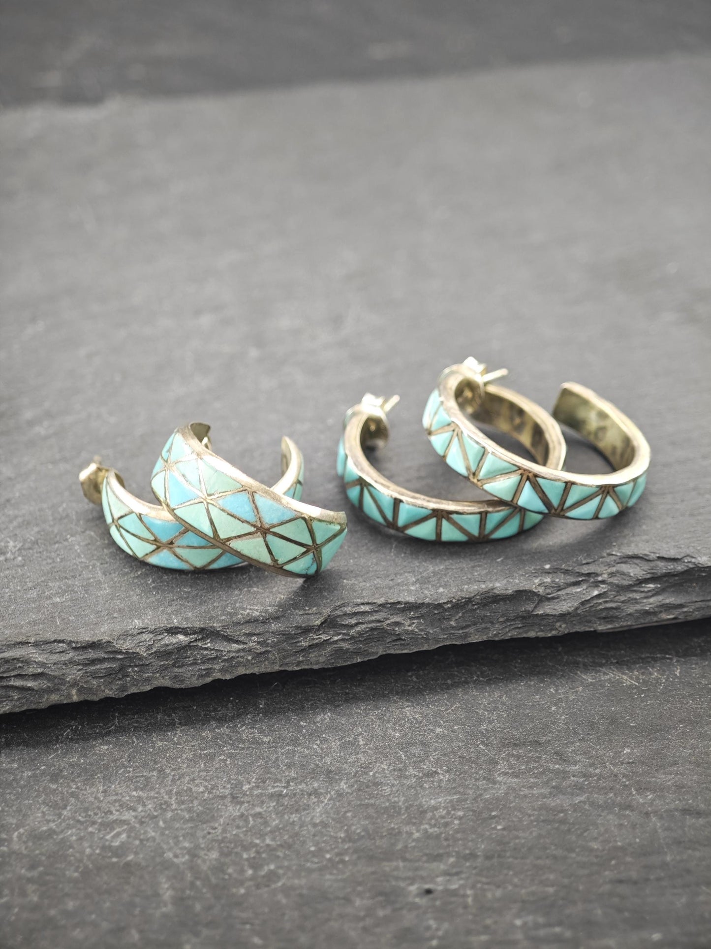 Zuni Inlay, Native American Sterling Silver Stud/Hoop Earrings ER2860