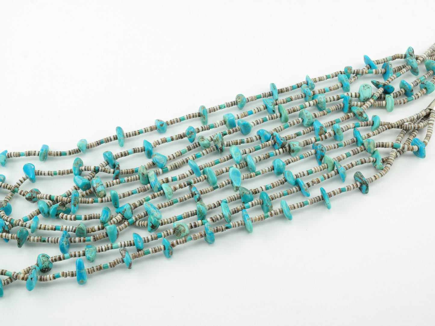 Native American Turquoise 5 strand Heishi Necklace Santo Domingo Sterling Silver
