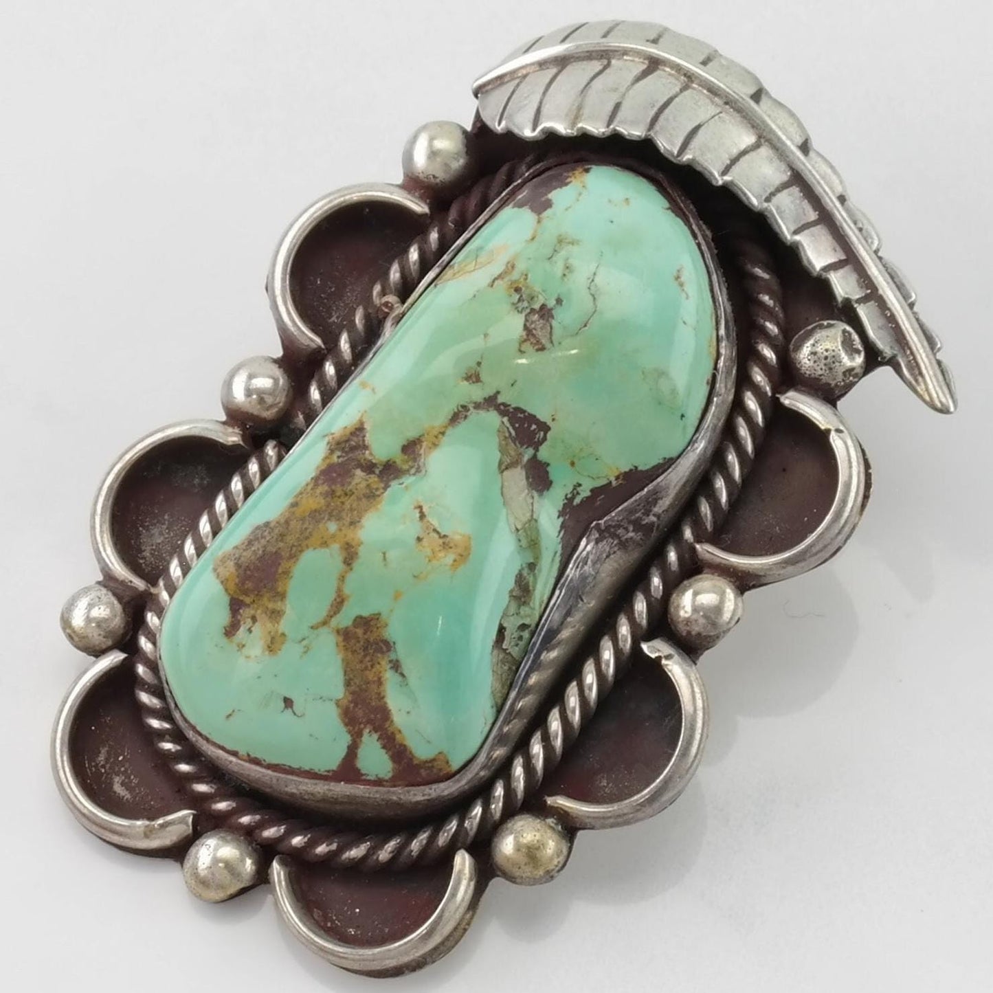 Vintage Native American Turquoise Leaf Sterling Silver Pendant