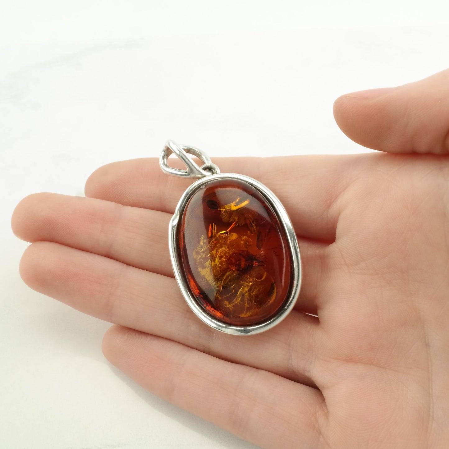 Vintage Amber Large Sterling Silver Pendant