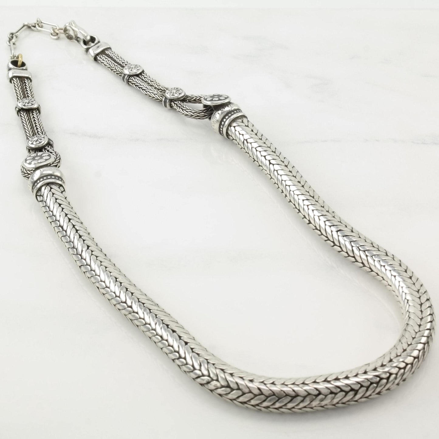 Vintage Rajasthan Floral Sterling Silver 8mm Necklace