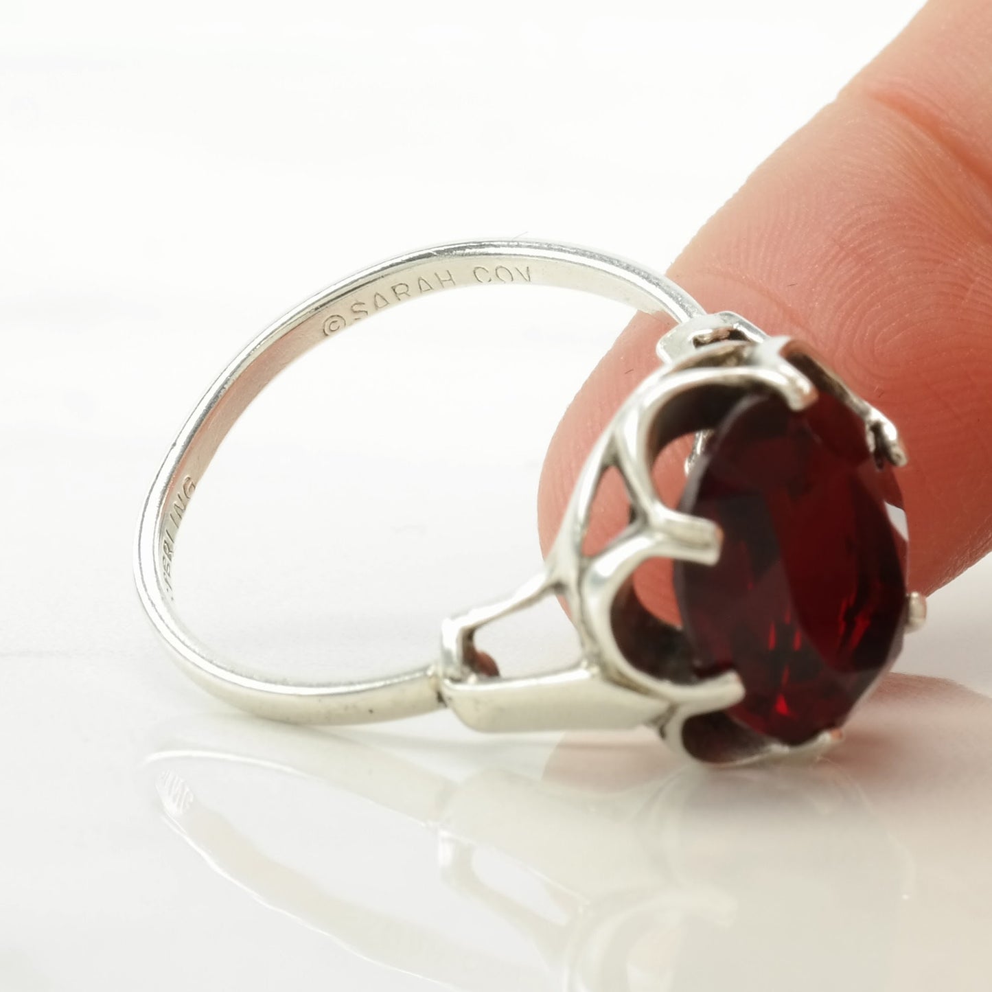Vintage Sterling Silver Ring Paste Red Size 8 + (adjustable)