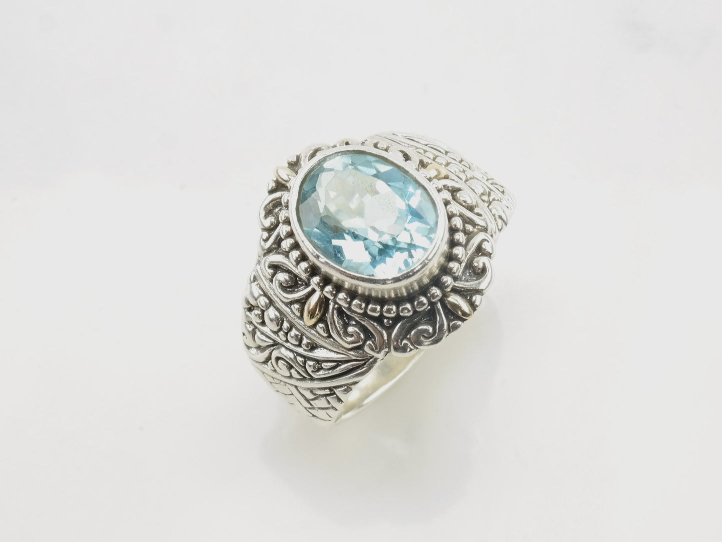 Vintage Robert Manse Silver Ring Topaz 18k Gold Accent Sterling Size 11 1/4