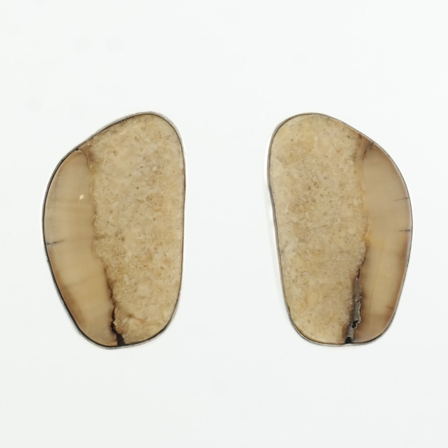 Vintage Sterling Silver Fossil Earrings, 1970s, Beige Earrings, Native American Earrings, Post Earrings