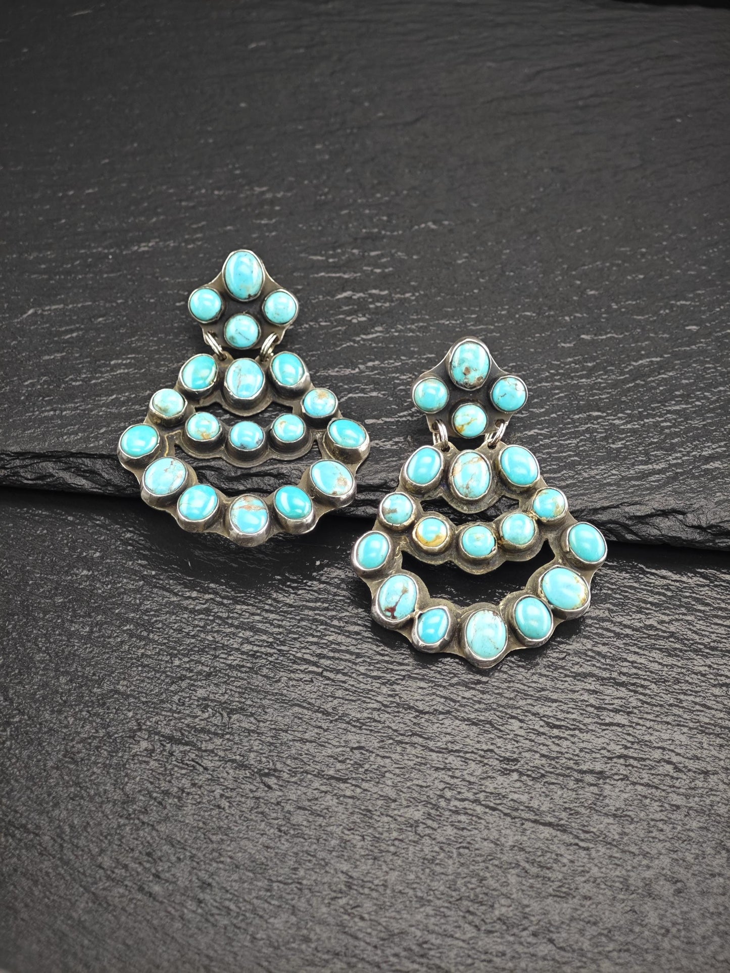 Rocki Gorman, Kee Cook Sterling Silver Turquoise Cluster Earrings - Unique Native American Jewelry