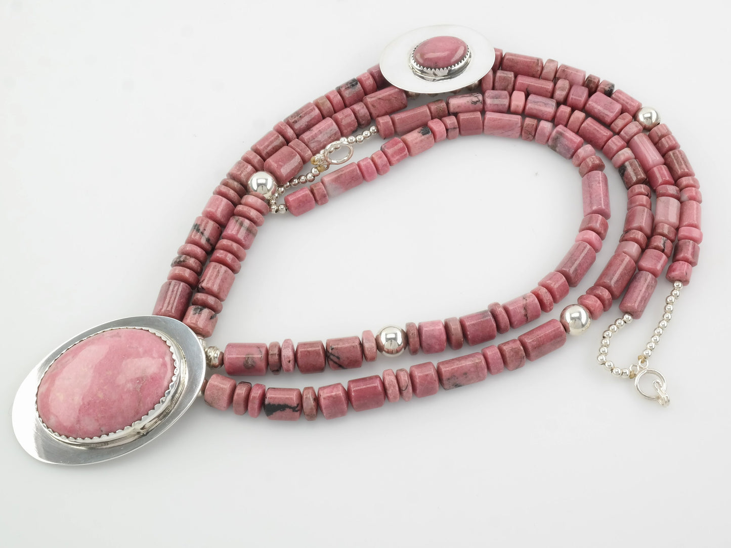 Pink Rhodonite Necklace | Sterling Silver & Rhodonite Bead Necklace | Southwestern Jewelry | Statement Necklace