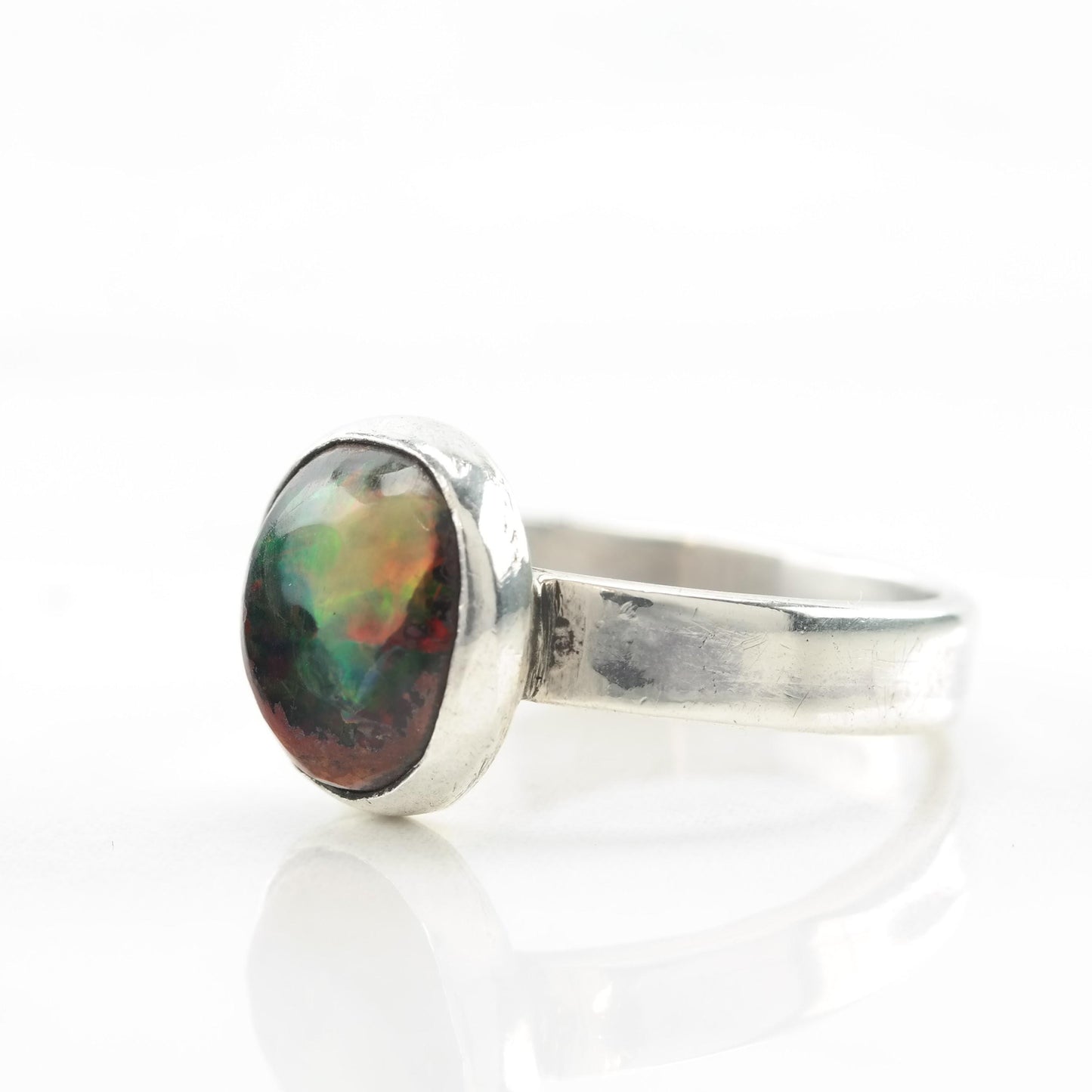 Minimalist Boulder Opal Silver Ring Sterling Sz5 1/2 R5395