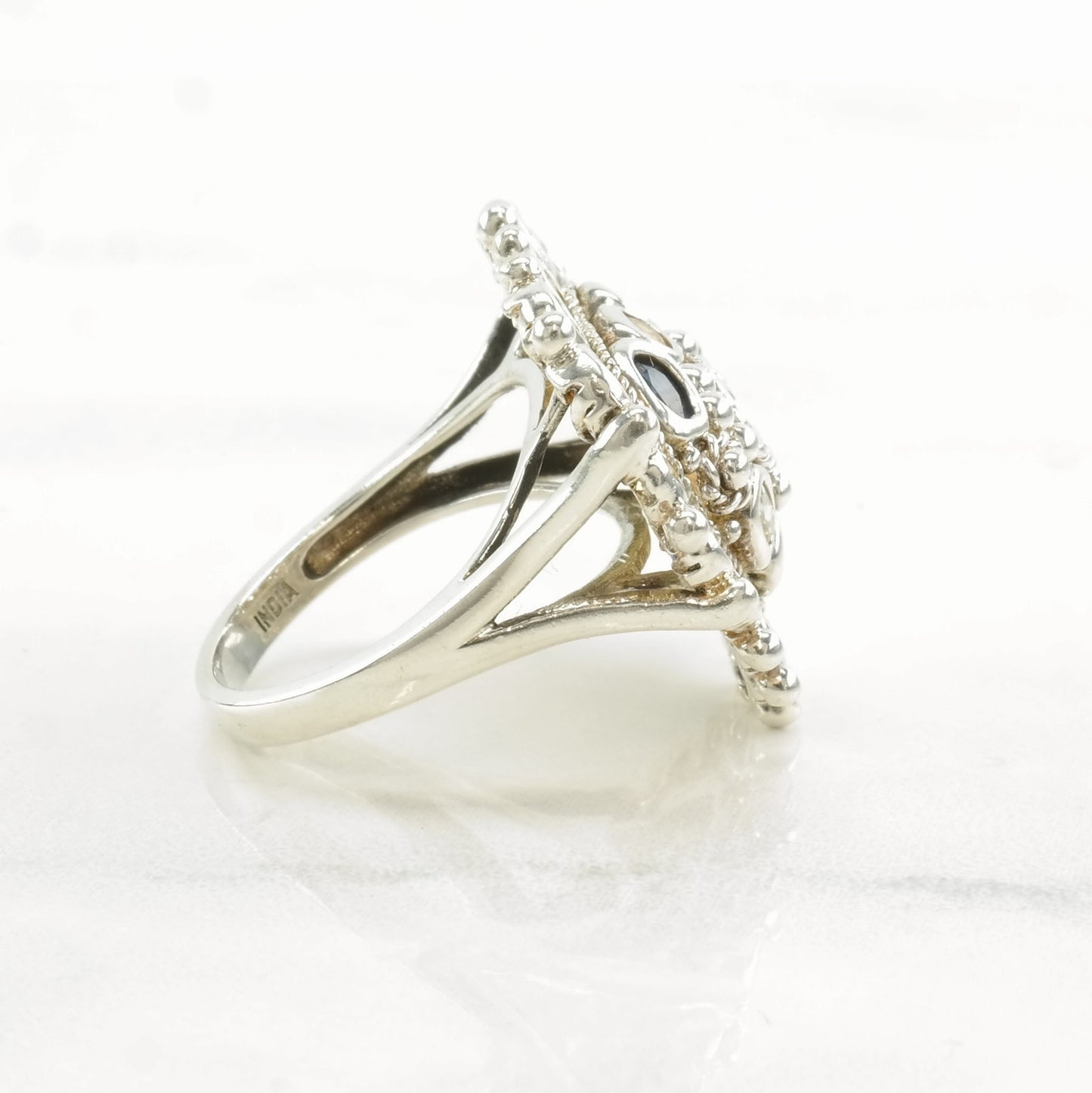 Vintage Sterling Silver Ring Citrine, Topaz, Sapphire Heart Size 7