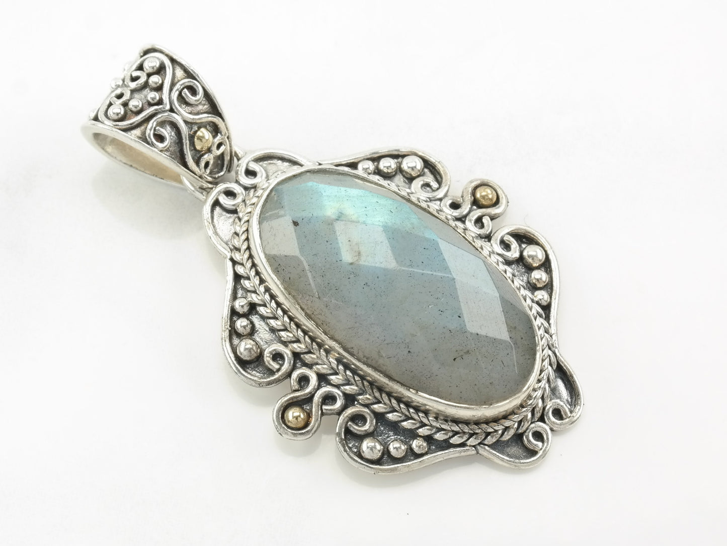 Vintage Labradorite 18K Gold Accent Sterling Silver Pendant