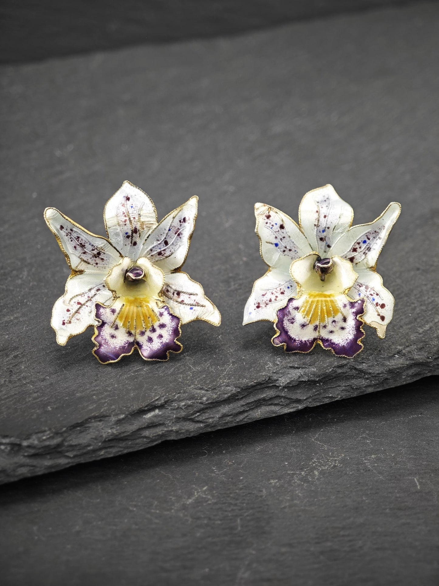 Vintage Enamel, Floral Stud Earrings Sterling Silver