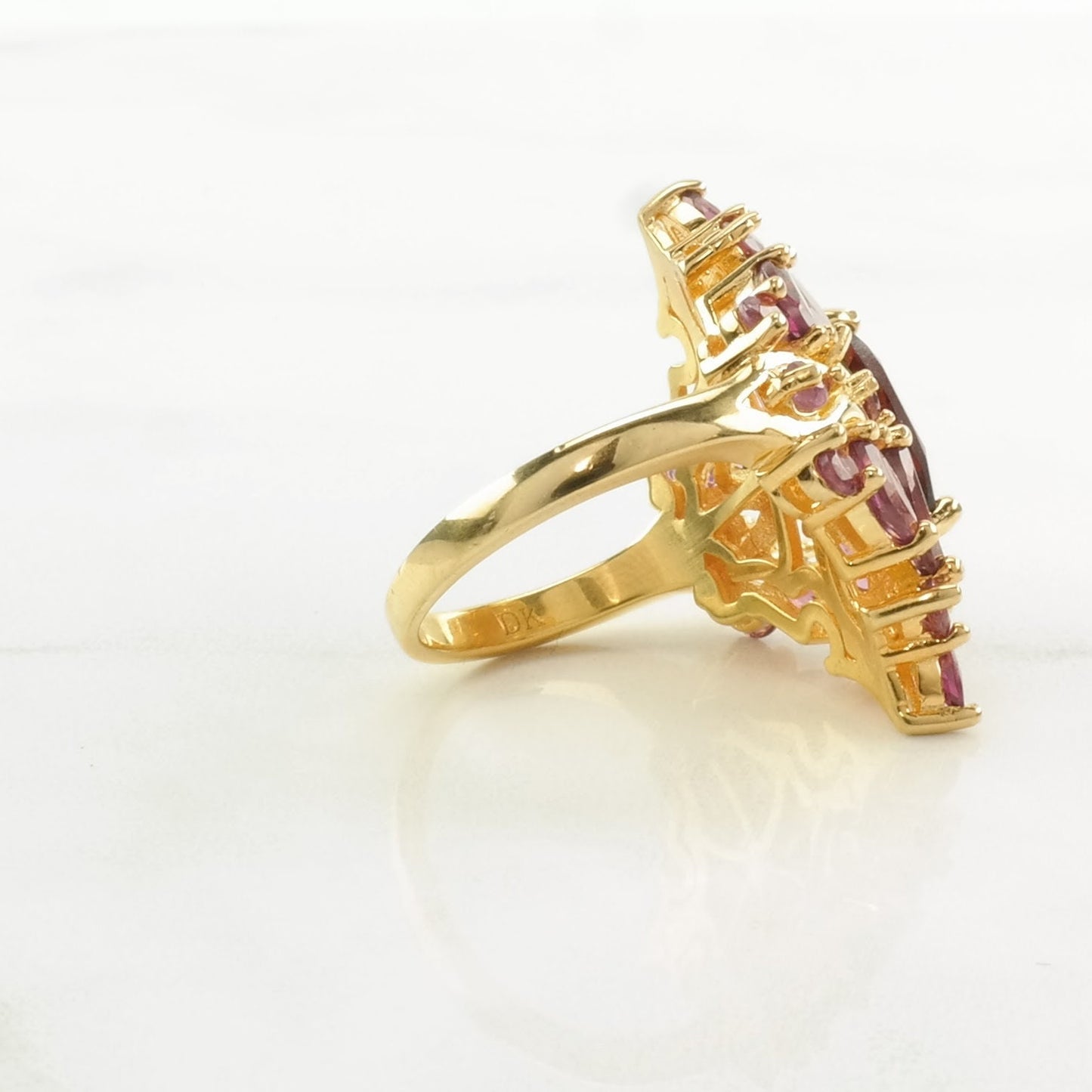 Vintage Sterling Silver Ring Garnet Gold Gilded Purple Size 6