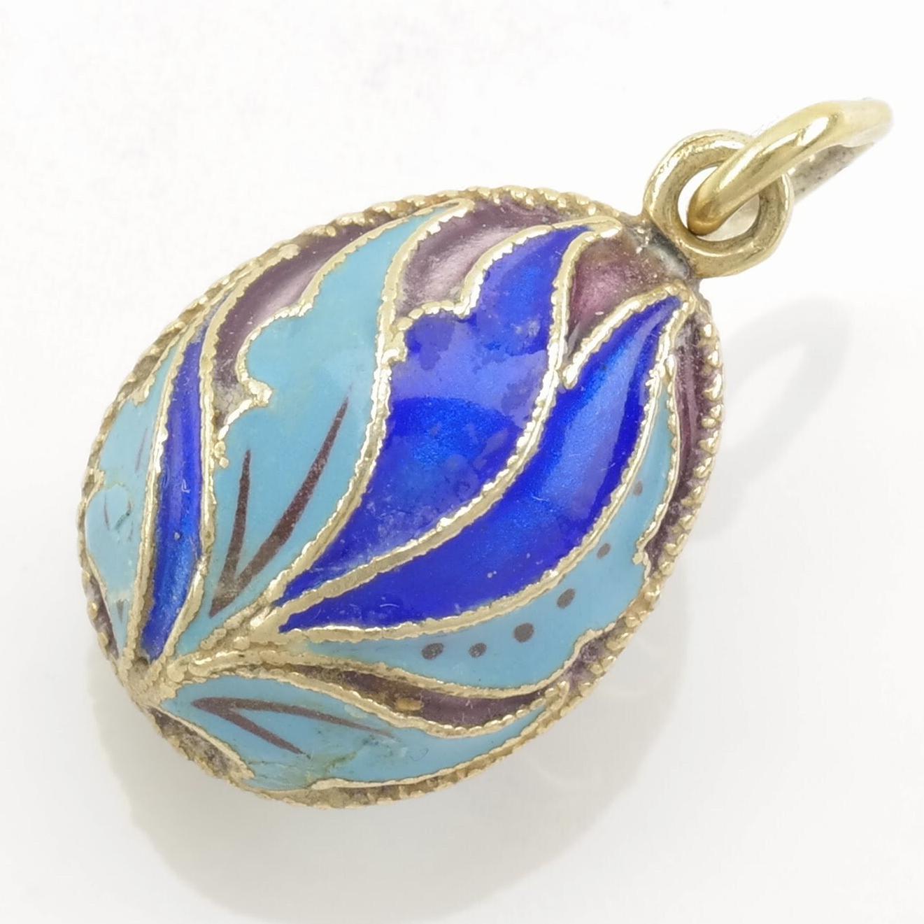Vintage Soviet Enamel Egg Sterling Silver Pendant
