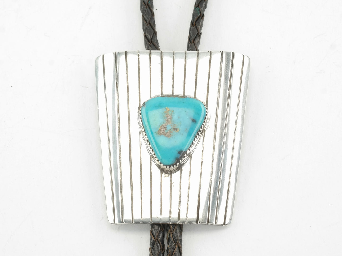 Vintage Native American Sterling Silver Turquoise Blue Gem Bolo Tie
