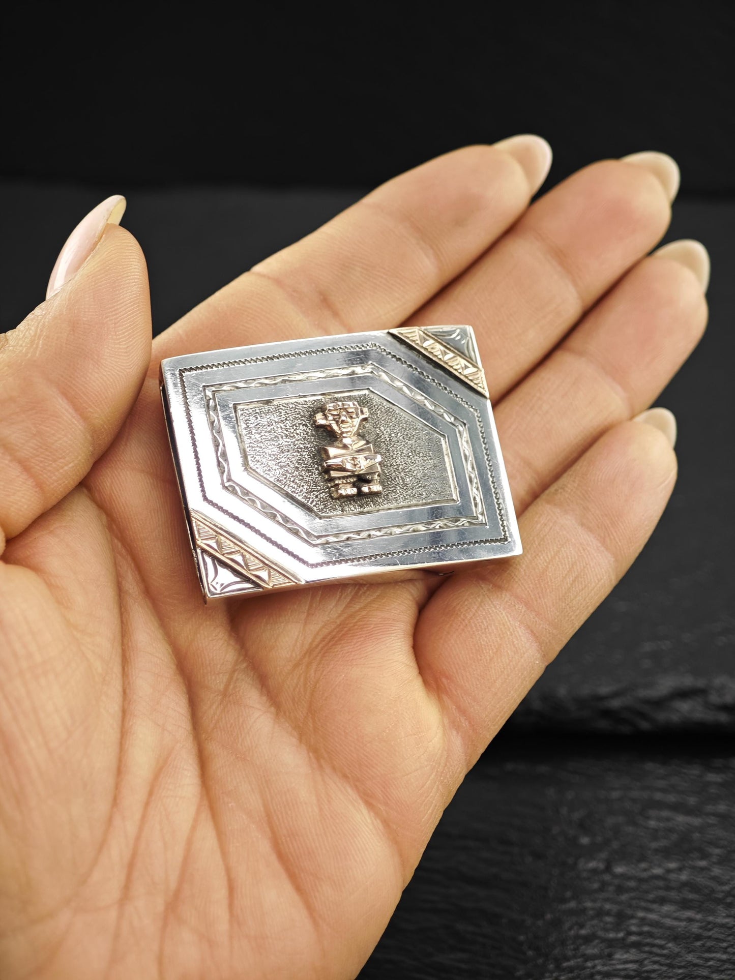 Central South American, Gold Accent, Belt Buckle Sterling Silver