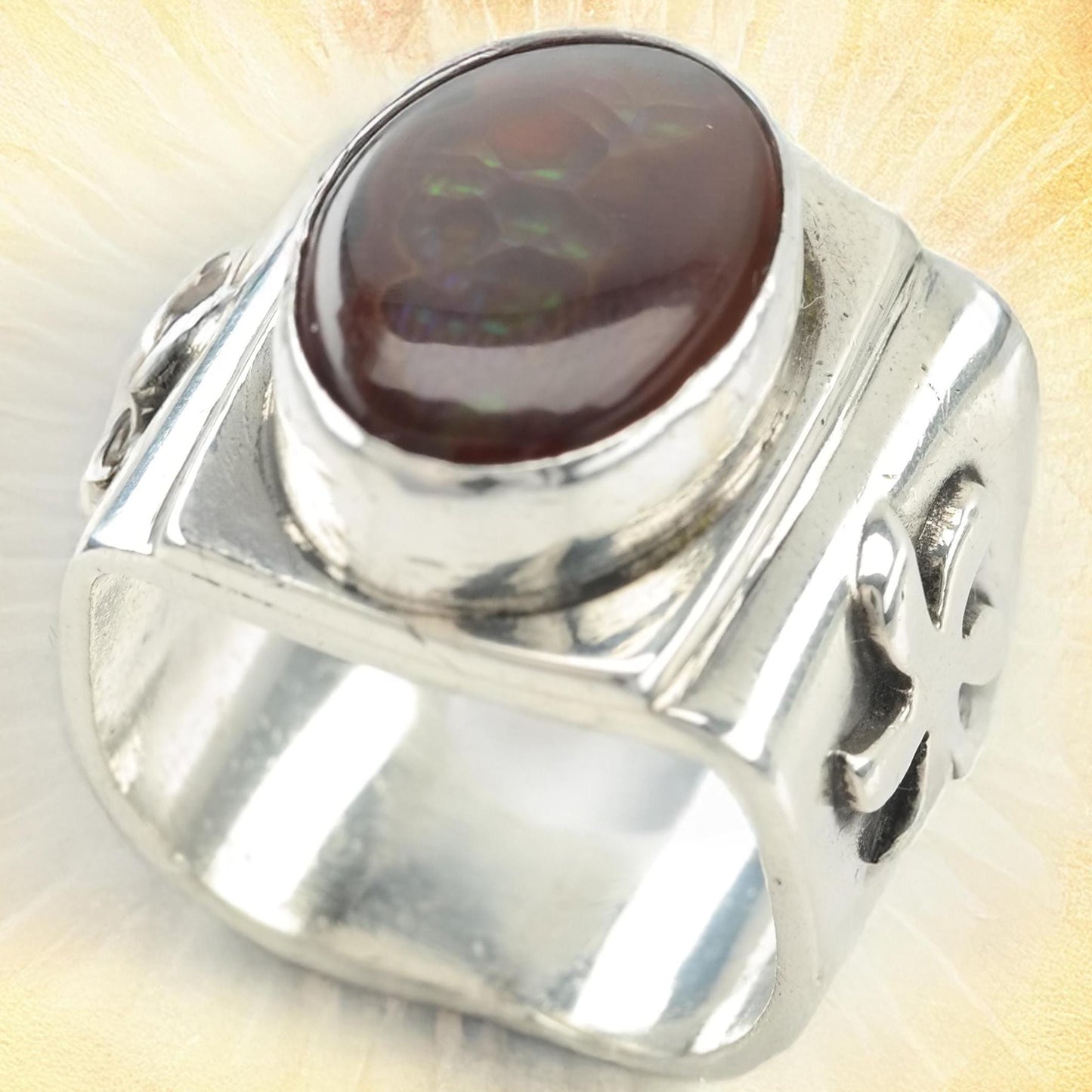 Large Fire Agate Silver Ring Sterling Size 10