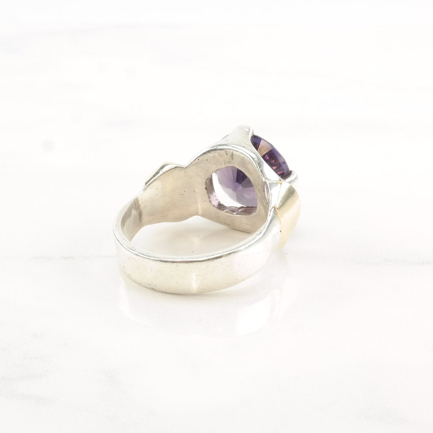 Mid century Silver Ring Corundum Gold Accent Sterling Color Change Sz11 3/4 R4343