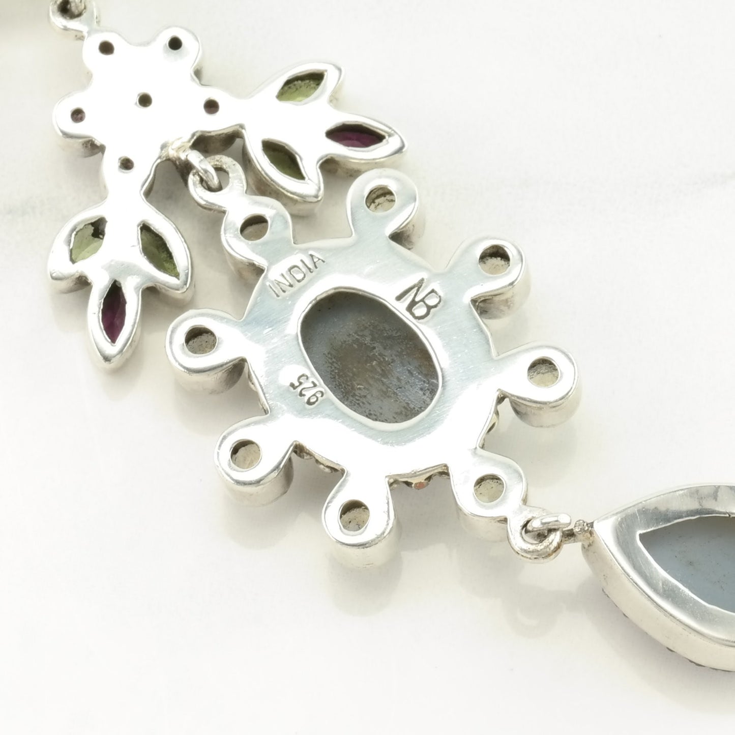 Nicky Butler Sterling Silver Rainbow Pink Moonstone Gemstone Floral Cluster Teardrop Necklace