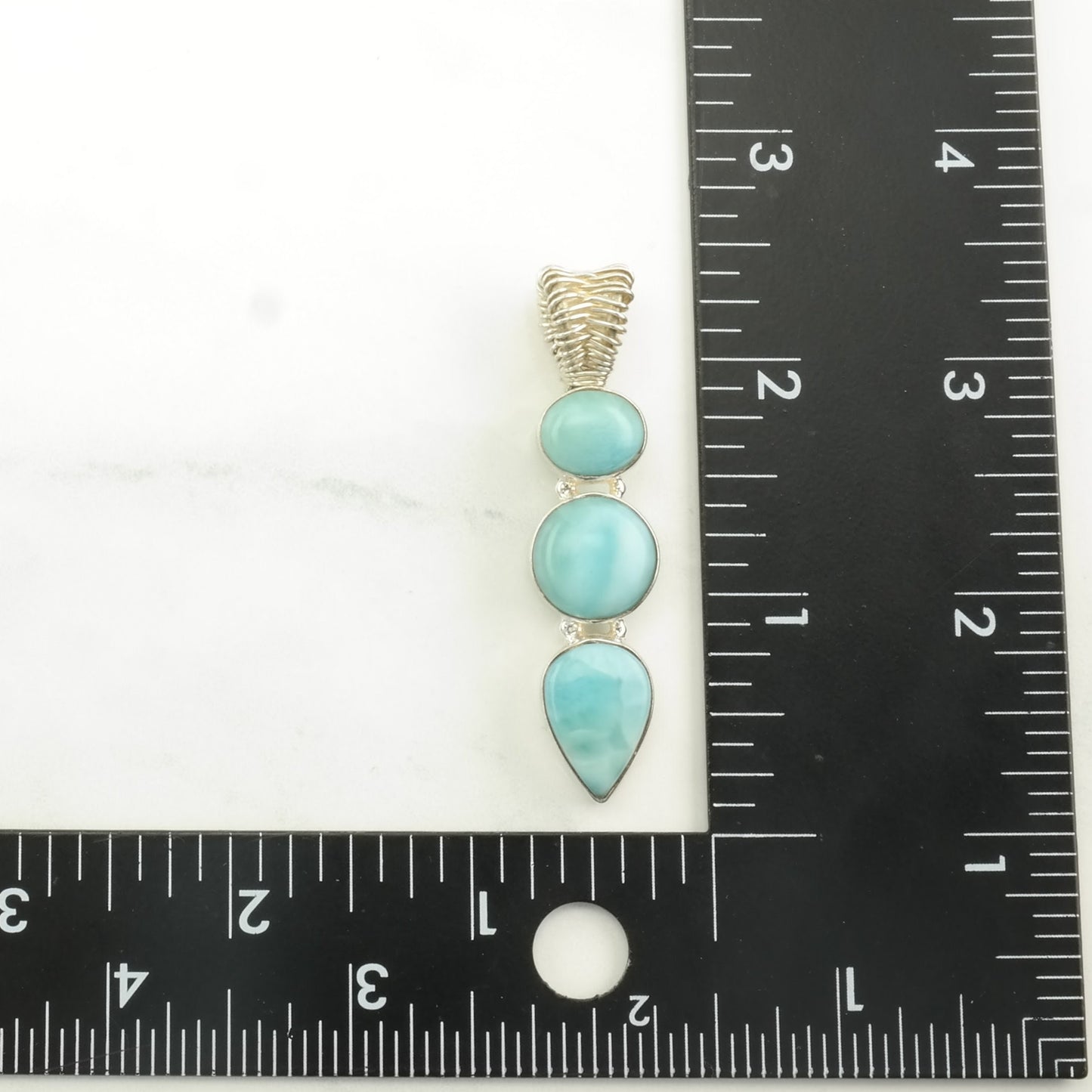 Vintage Larimar Wire Wrapped Bale Sterling Silver Pendant