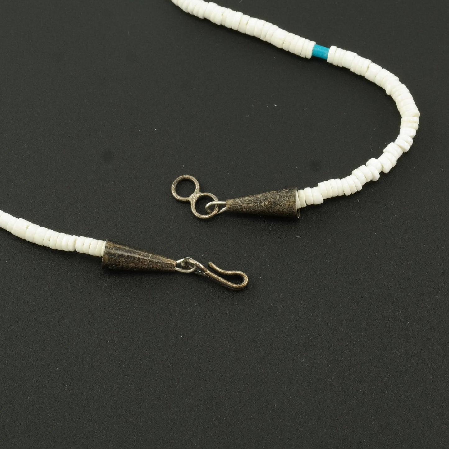 Vintage Santo Domingo Sterling Silver White Marble Buffalo, Heishi Necklace