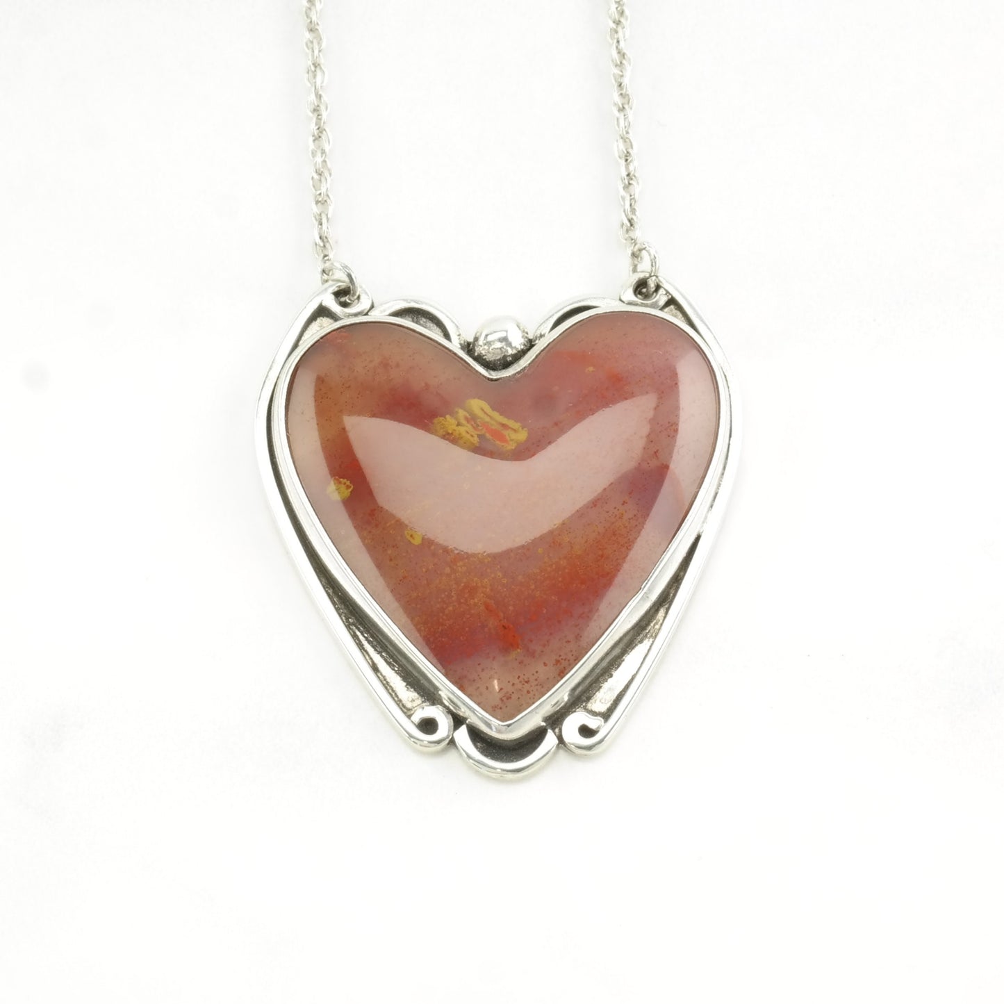 Vintage Sterling Silver Red Agate Heart Necklace Screwback Earring Set