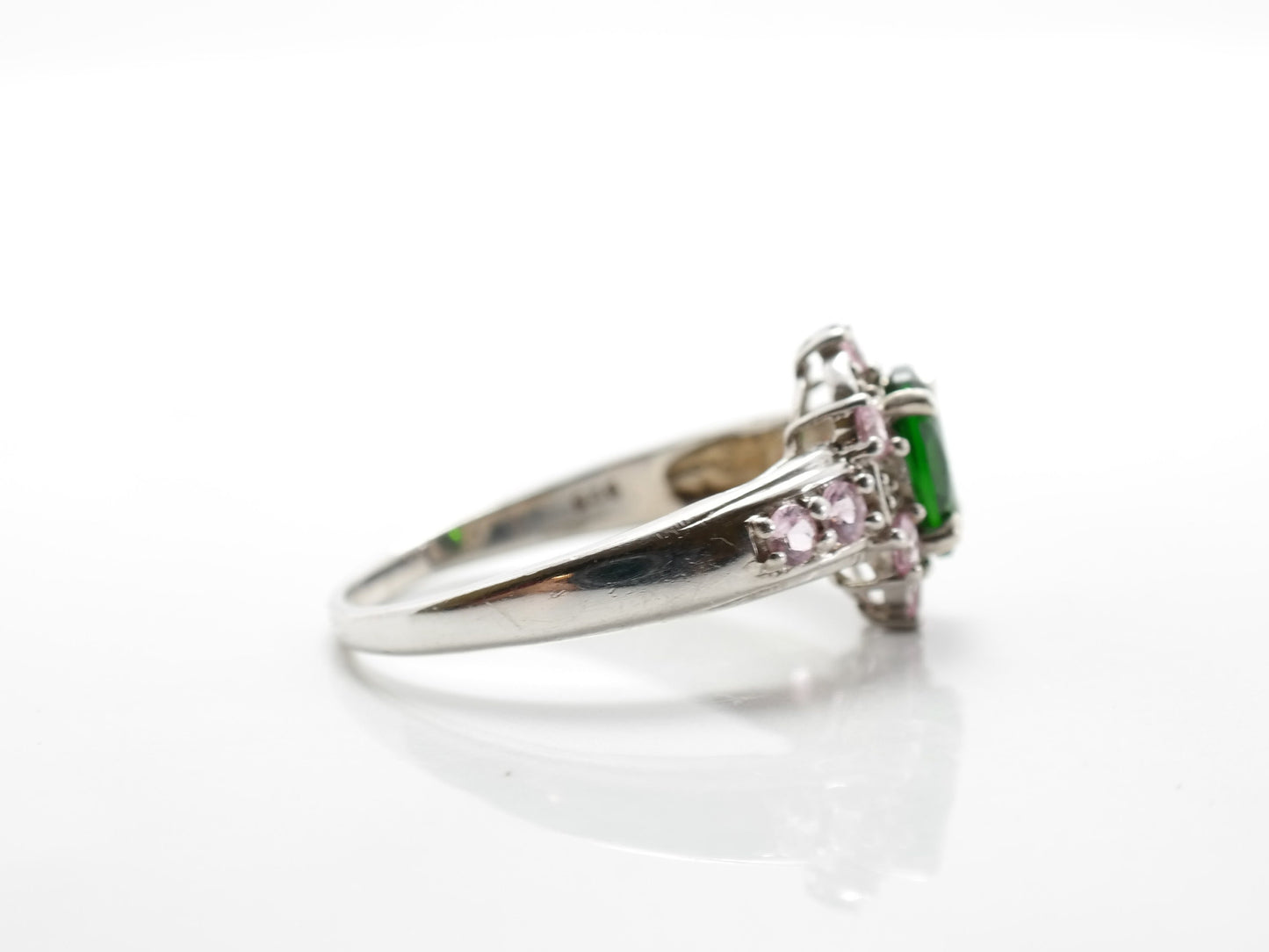 Vintage Sterling Silver Ring Green Chrome Diopside White Topaz Size 10