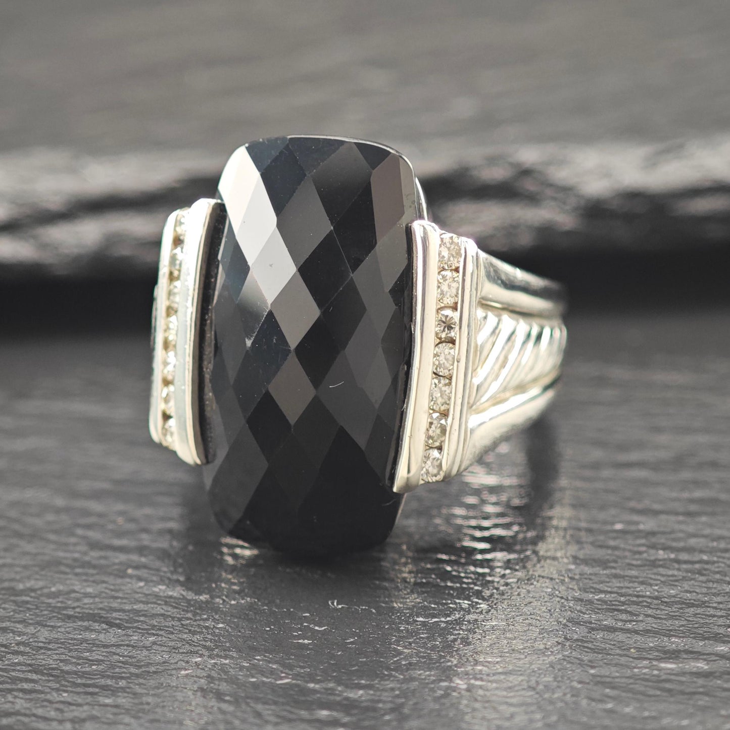 David Yurman Diamond Black Onyx Ring Sterling Silver