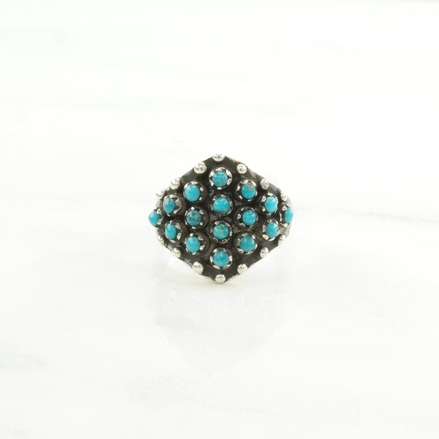 Southwest Silver Ring Turquoise Cluster Sterling Blue Size 5 1/2
