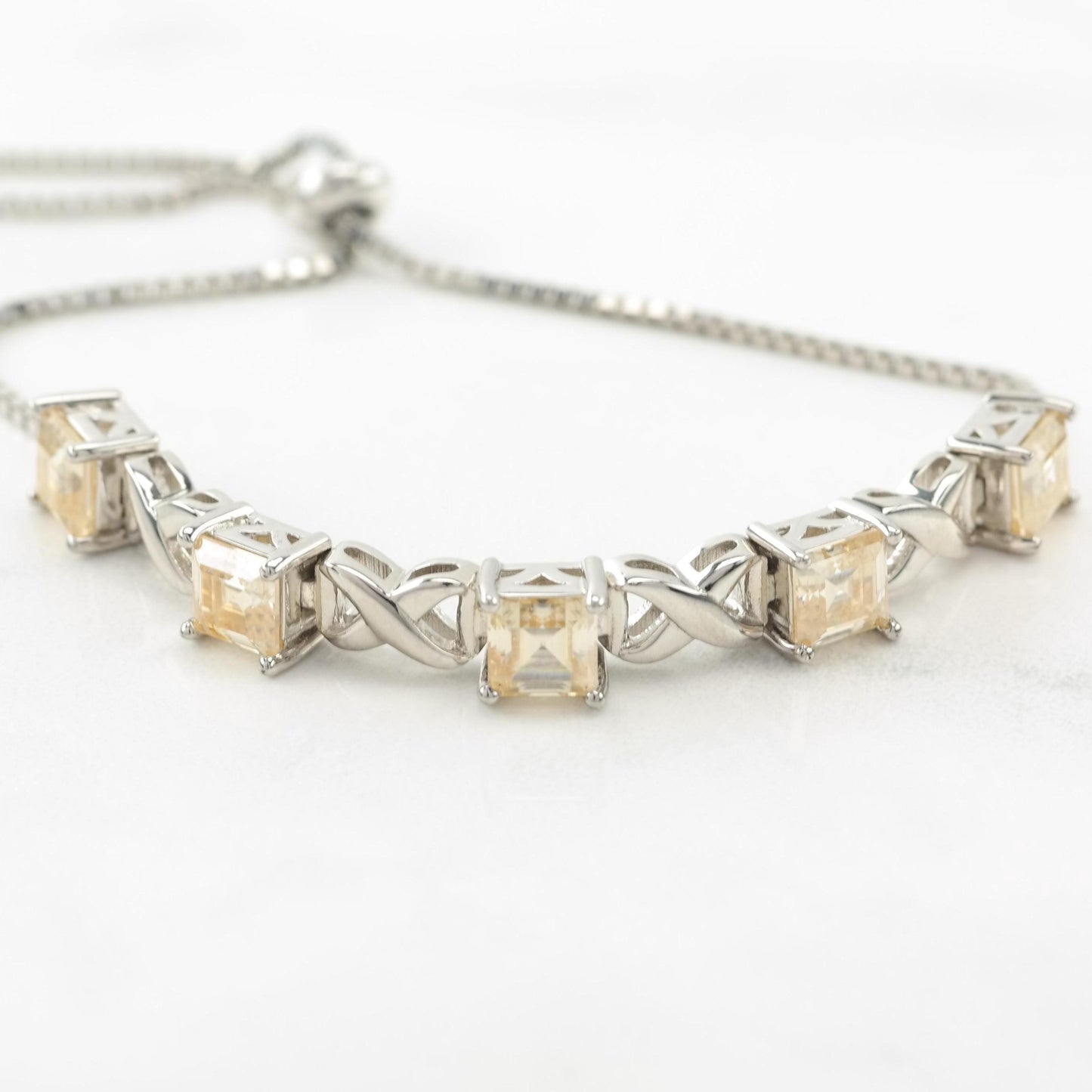 Square Yellow Moissanite Sterling Silver Bolo Bracelet