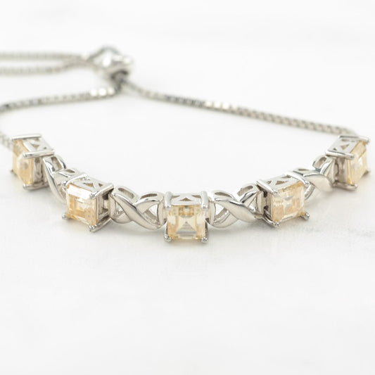 Square Yellow Moissanite Sterling Silver Bolo Bracelet
