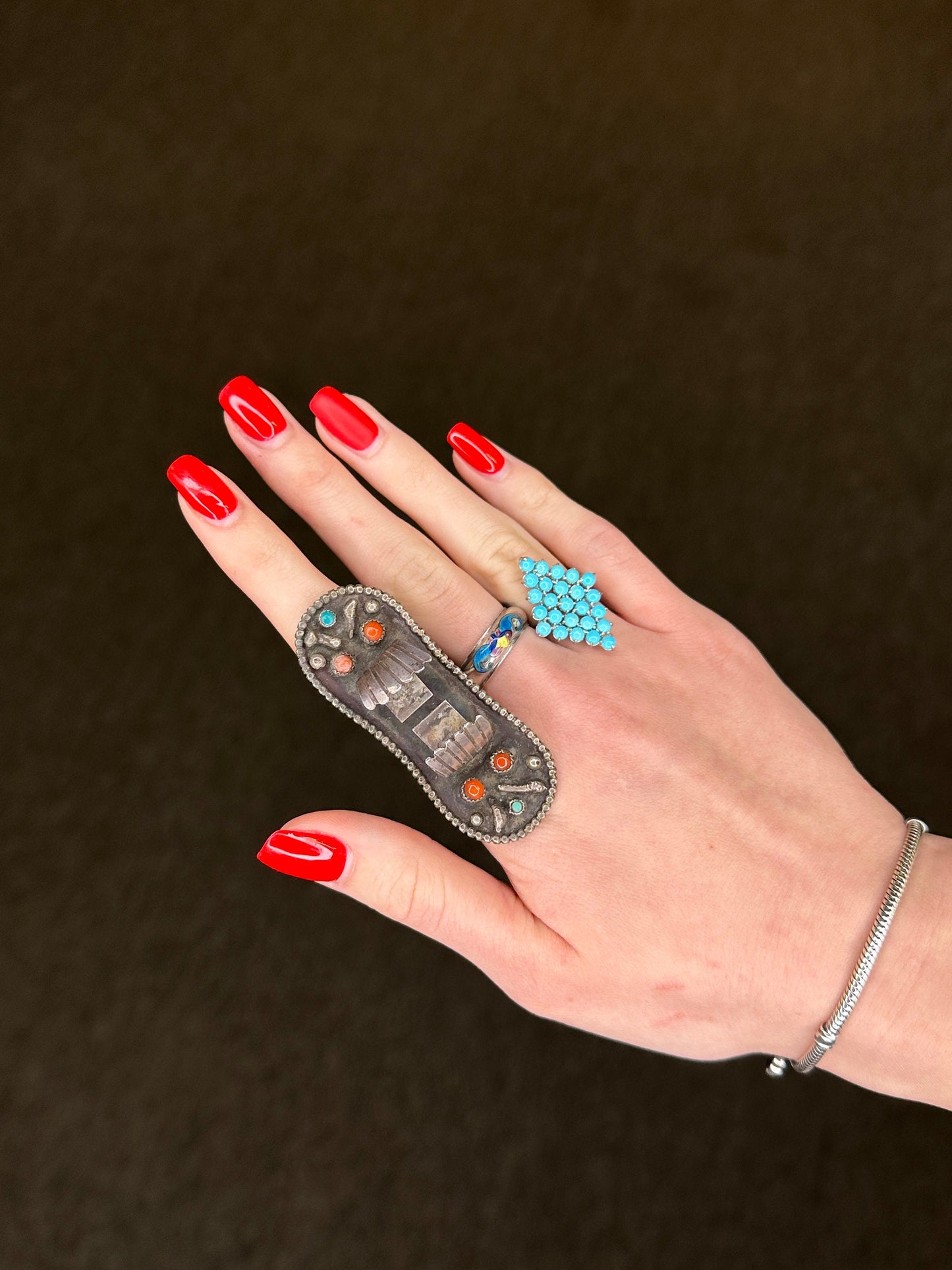 Vintage Sterling Silver Ring Turquoise Cluster Size 5 1/4