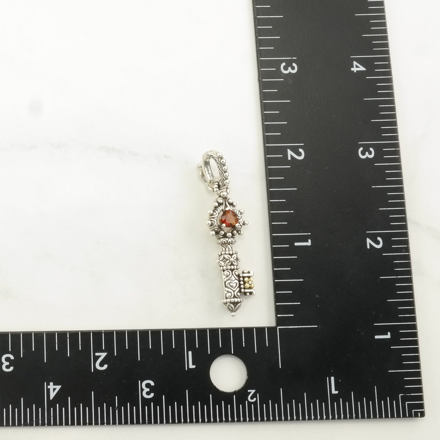 Vintage Barbara Bixby Citrine, 18K Gold Accents Key Sterling Silver Pendant