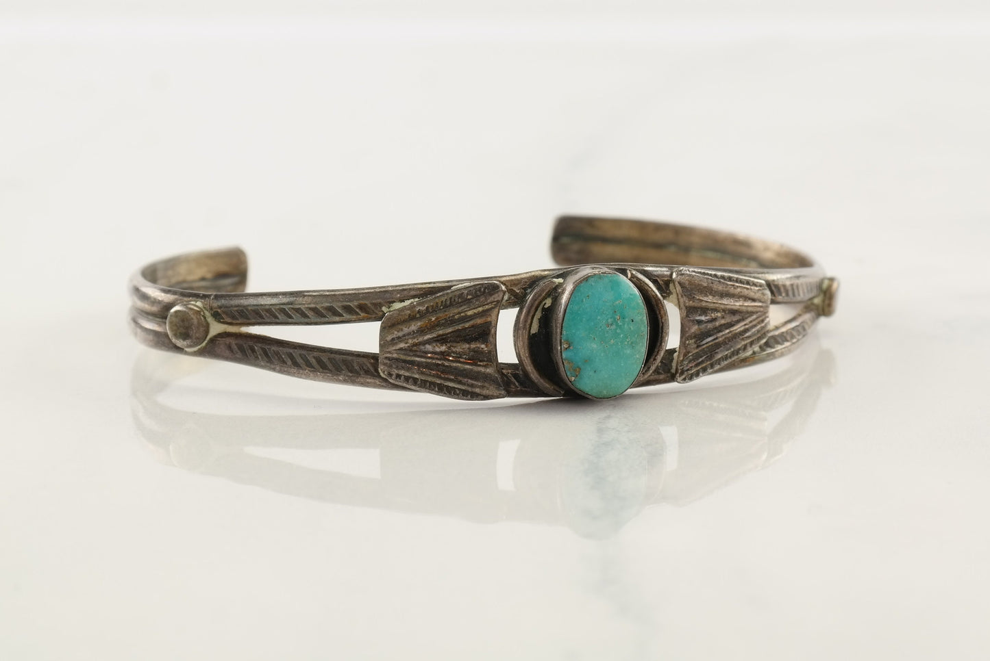Native American Sterling Silver Cuff Bracelet Blue Turquoise