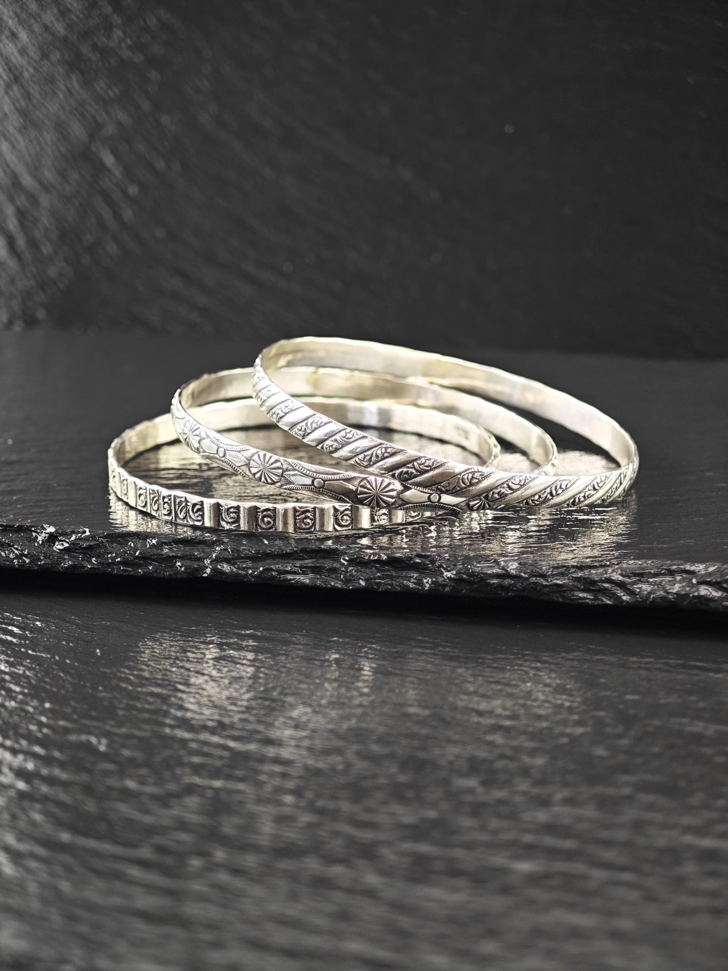Choice of Stackable Repousse Bangle Bracelet Sterling Silver
